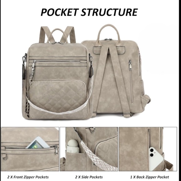 Grey leather quilted backpack main image 7